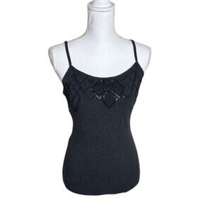Vintage Express Gray Beaded Bra Cami Sexy Coquette Y2K Basic S